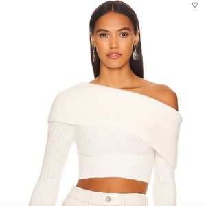 REMI x Revolve Ivory White Lindsay Knit Off Shoulder Crop Sweater Top sz XXS